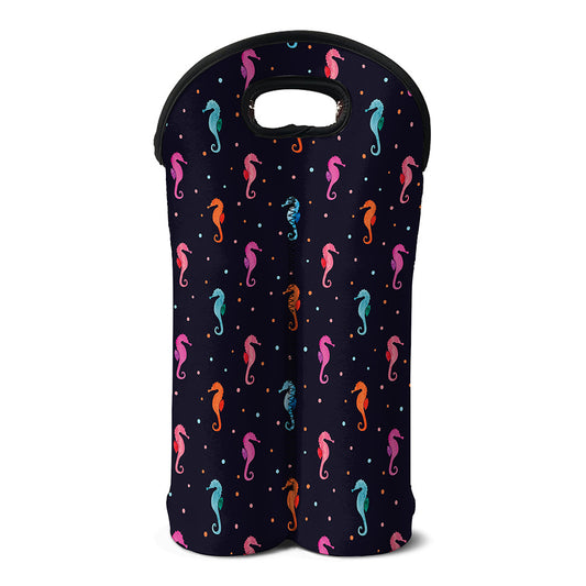 Colorful Seahorse Pattern Print Double Neoprene Wine Tote
