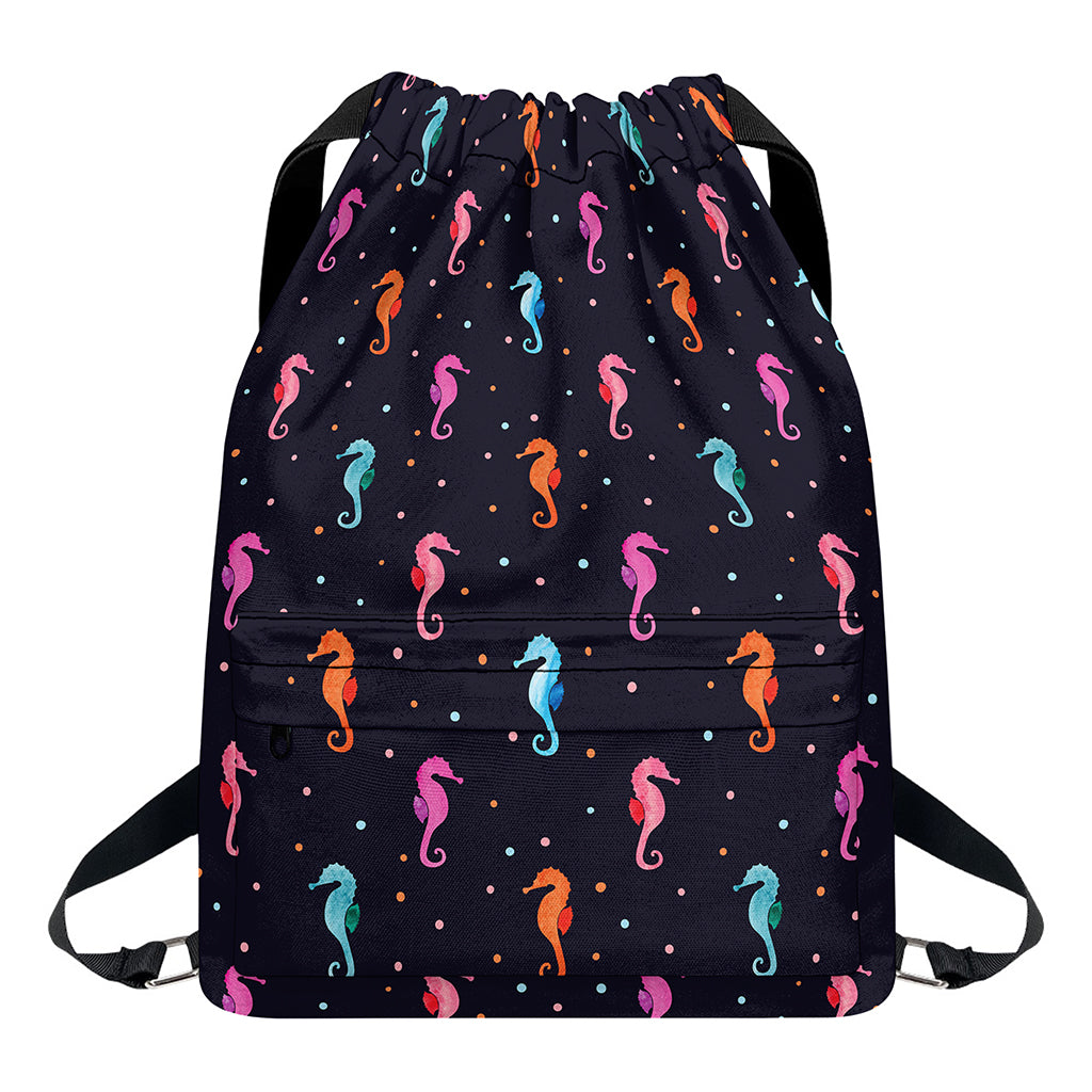 Colorful Seahorse Pattern Print Drawstring Backpack