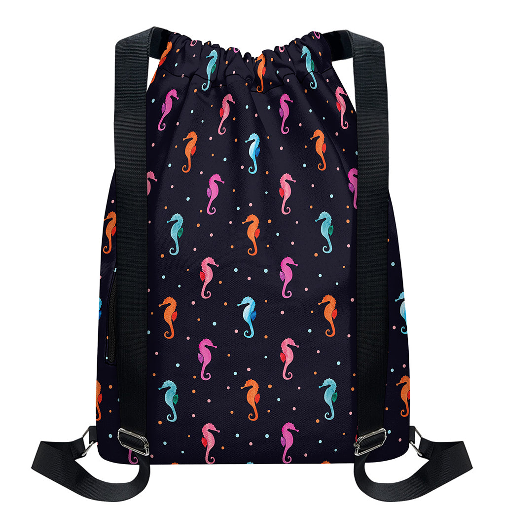 Colorful Seahorse Pattern Print Drawstring Backpack