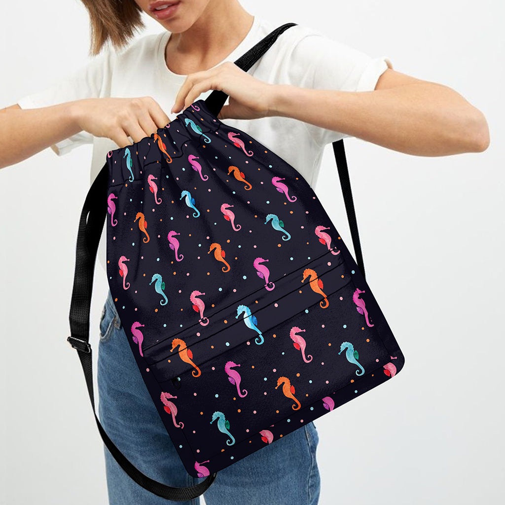 Colorful Seahorse Pattern Print Drawstring Backpack