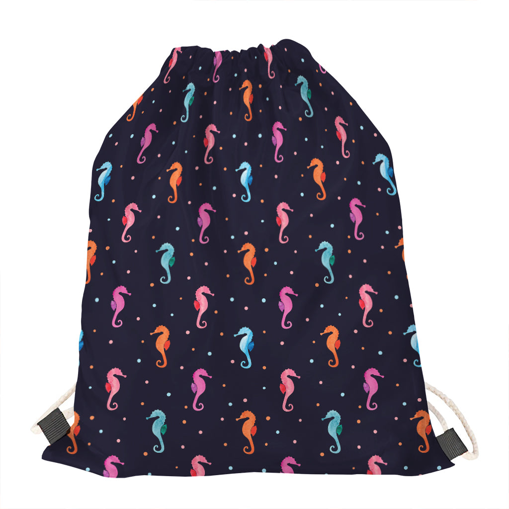 Colorful Seahorse Pattern Print Drawstring Bag