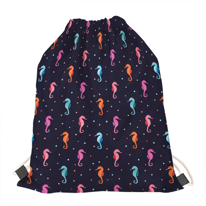 Colorful Seahorse Pattern Print Drawstring Bag