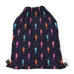 Colorful Seahorse Pattern Print Drawstring Bag