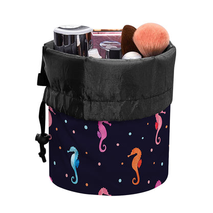 Colorful Seahorse Pattern Print Drawstring Makeup Bag