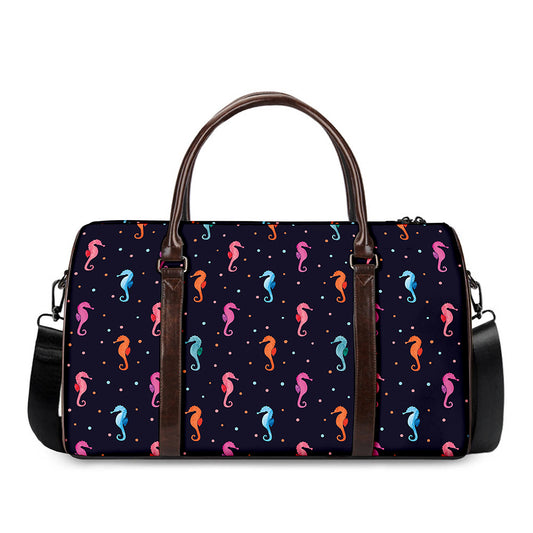 Colorful Seahorse Pattern Print Duffle Bag