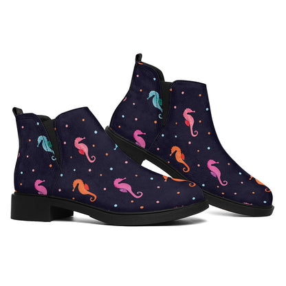 Colorful Seahorse Pattern Print Flat Ankle Boots