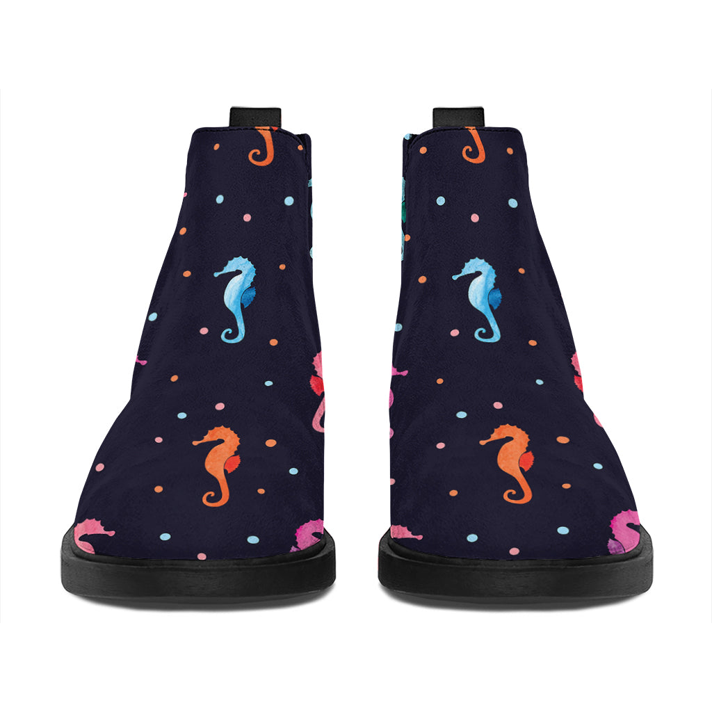 Colorful Seahorse Pattern Print Flat Ankle Boots