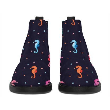 Colorful Seahorse Pattern Print Flat Ankle Boots