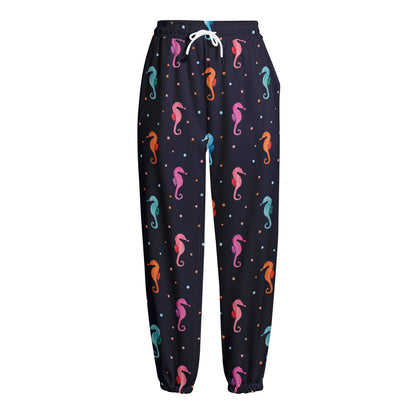 Colorful Seahorse Pattern Print Fleece Lined Knit Pants