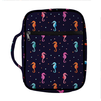 Colorful Seahorse Pattern Print Front Pocket Bible Bag