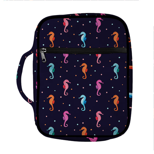 Colorful Seahorse Pattern Print Front Pocket Bible Bag