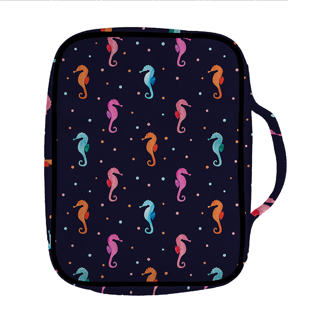 Colorful Seahorse Pattern Print Front Pocket Bible Bag