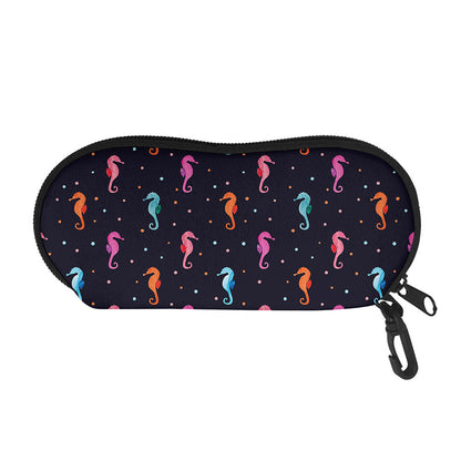 Colorful Seahorse Pattern Print Glasses Case