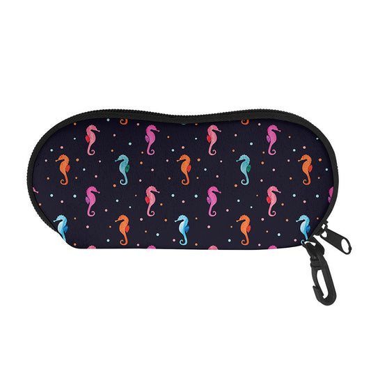 Colorful Seahorse Pattern Print Glasses Case
