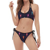 Colorful Seahorse Pattern Print Halter Scoop Tie Side Bikini