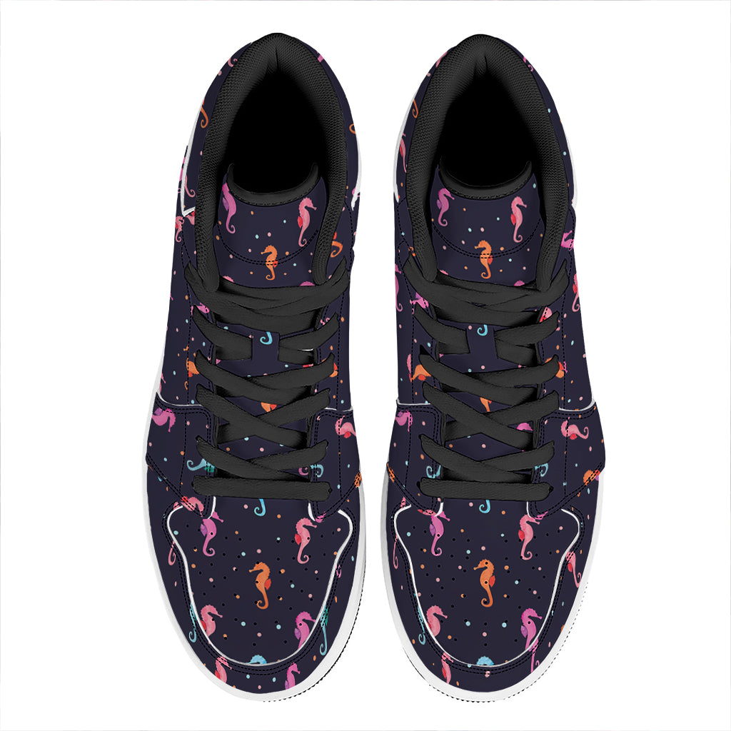 Colorful Seahorse Pattern Print High Top Leather Sneakers