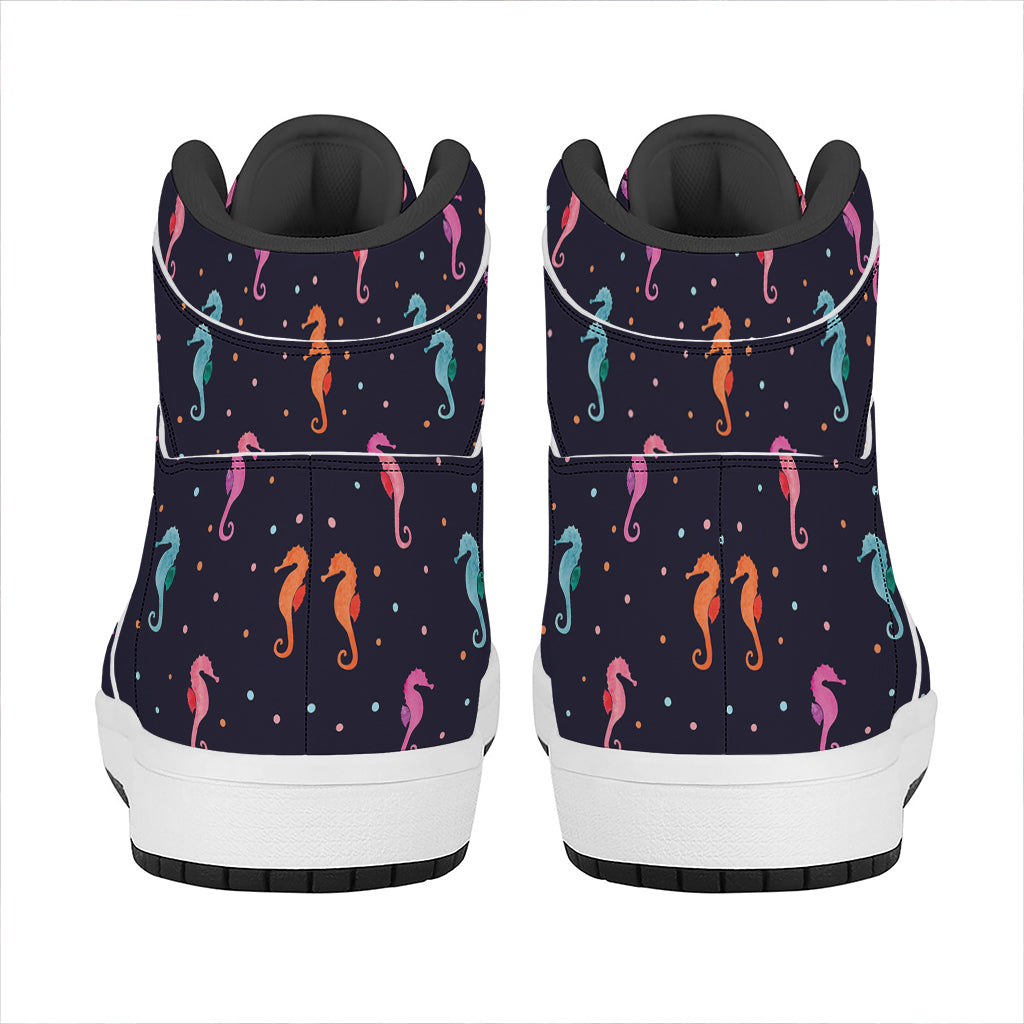 Colorful Seahorse Pattern Print High Top Leather Sneakers
