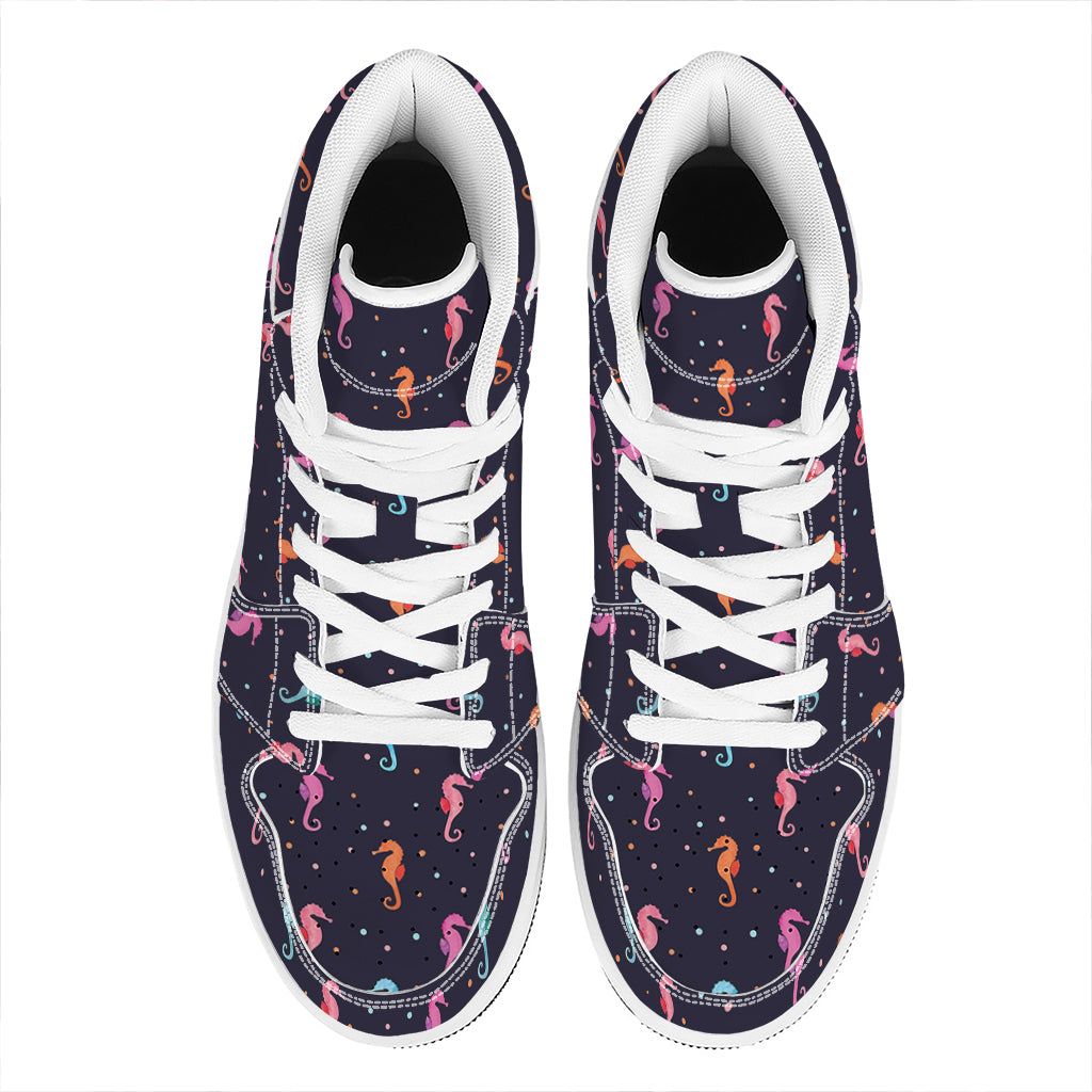 Colorful Seahorse Pattern Print High Top Leather Sneakers