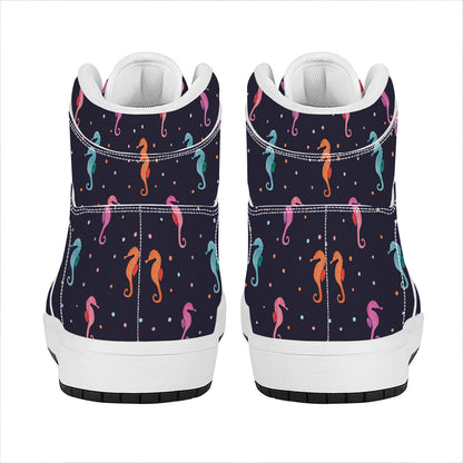 Colorful Seahorse Pattern Print High Top Leather Sneakers