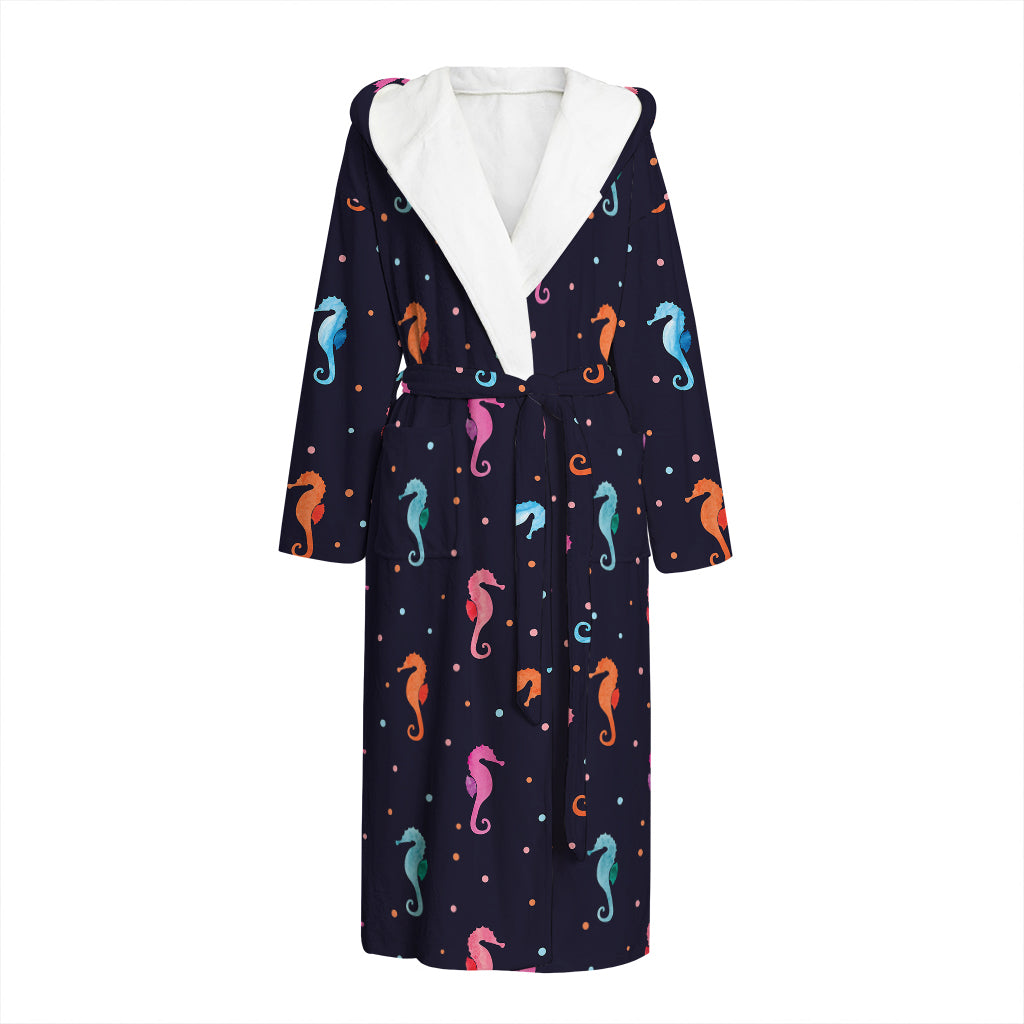 Colorful Seahorse Pattern Print Hooded Bathrobe