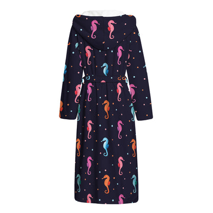 Colorful Seahorse Pattern Print Hooded Bathrobe