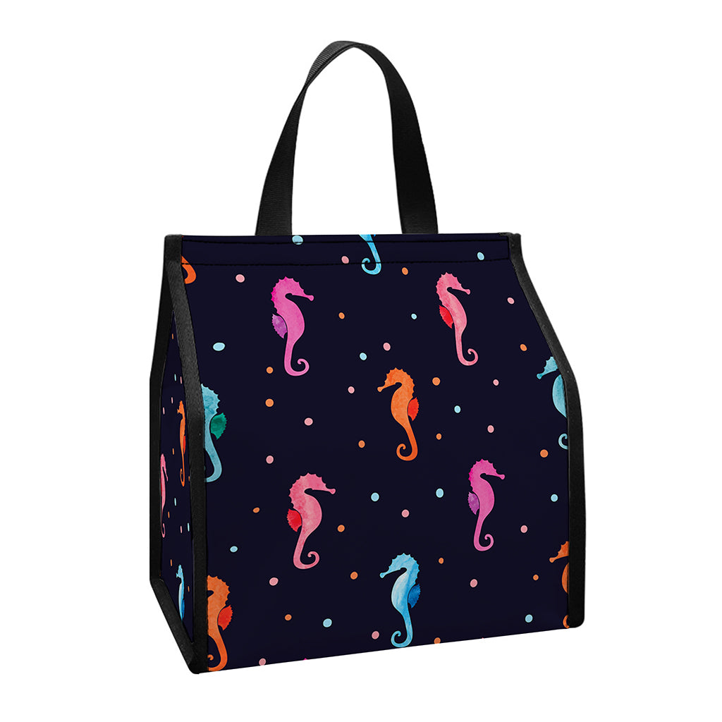 Colorful Seahorse Pattern Print Insulated Lunch Tote