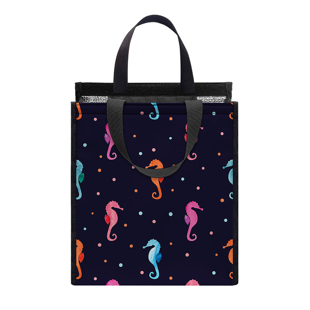 Colorful Seahorse Pattern Print Insulated Lunch Tote