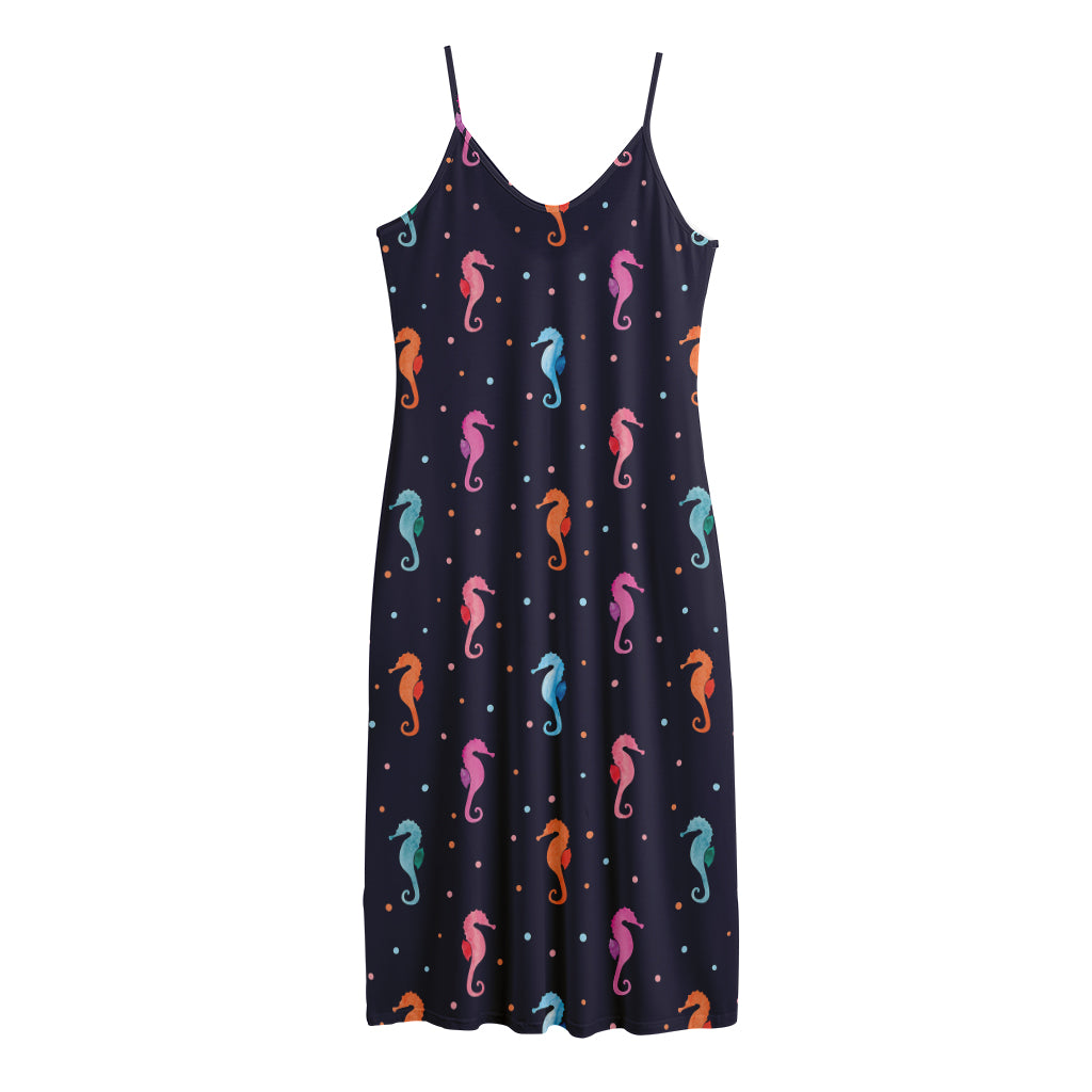 Colorful Seahorse Pattern Print Jersey Midi Cami Dress