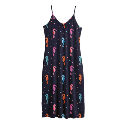 Colorful Seahorse Pattern Print Jersey Midi Cami Dress