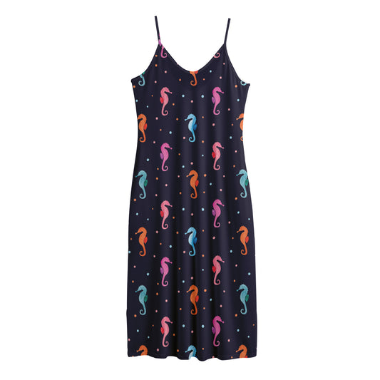 Colorful Seahorse Pattern Print Jersey Midi Cami Dress