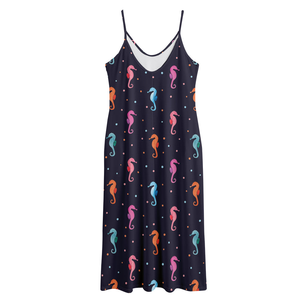 Colorful Seahorse Pattern Print Jersey Midi Cami Dress