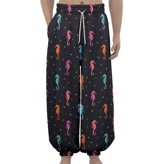 Colorful Seahorse Pattern Print Lantern Pants
