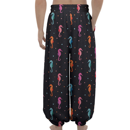 Colorful Seahorse Pattern Print Lantern Pants