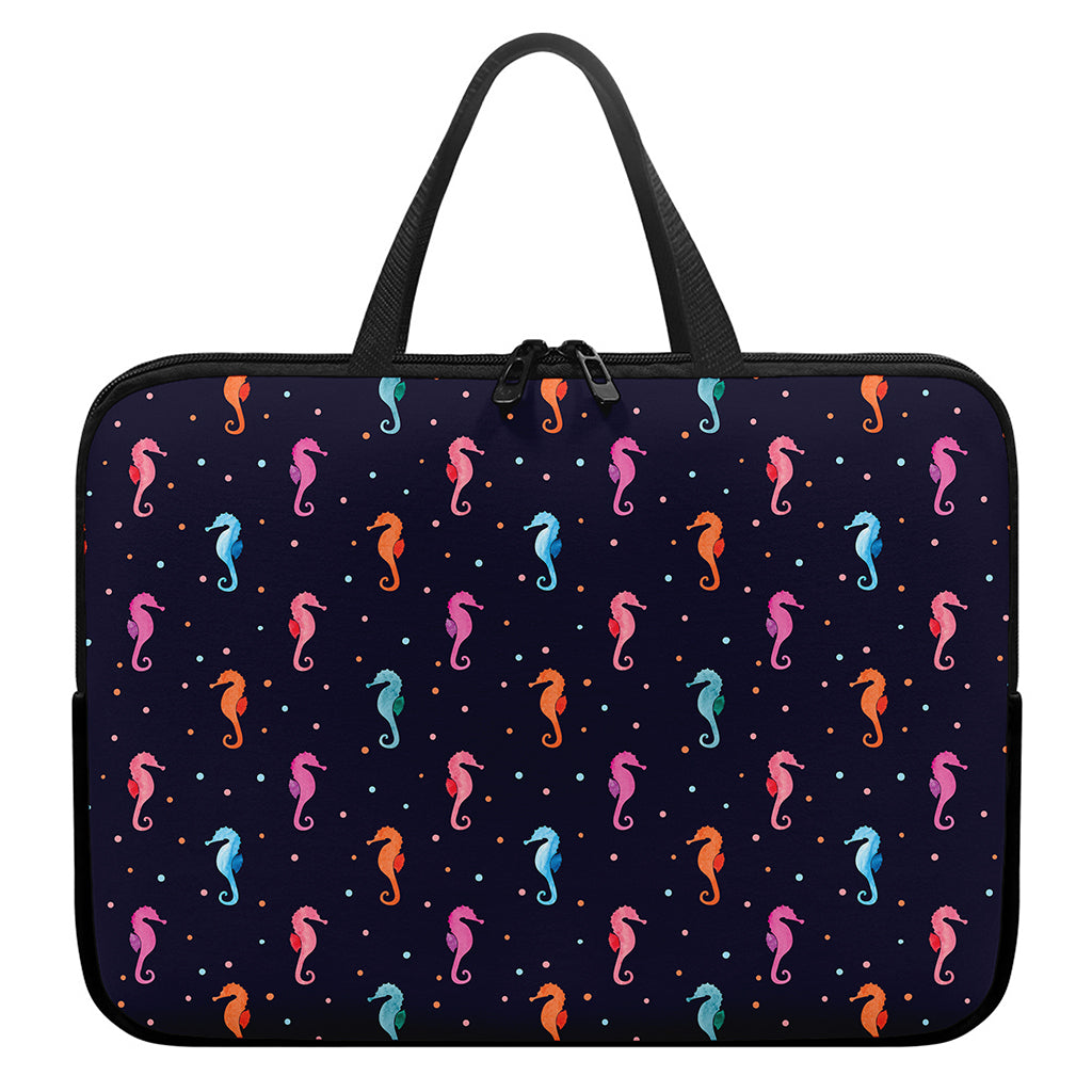 Colorful Seahorse Pattern Print Laptop Sleeve With Handle