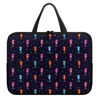 Colorful Seahorse Pattern Print Laptop Sleeve With Handle