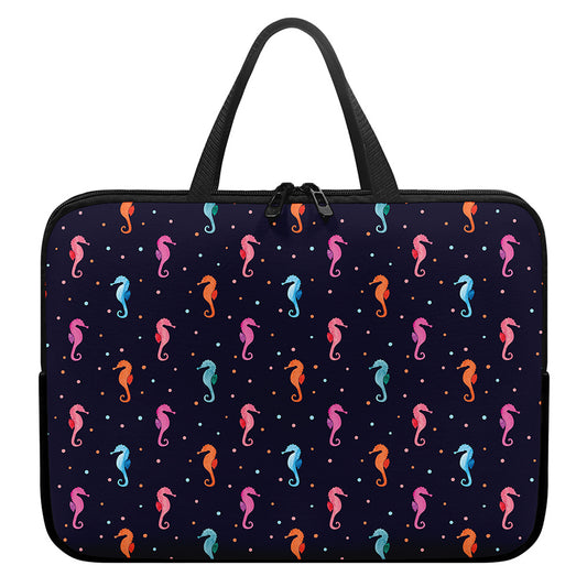 Colorful Seahorse Pattern Print Laptop Sleeve With Handle