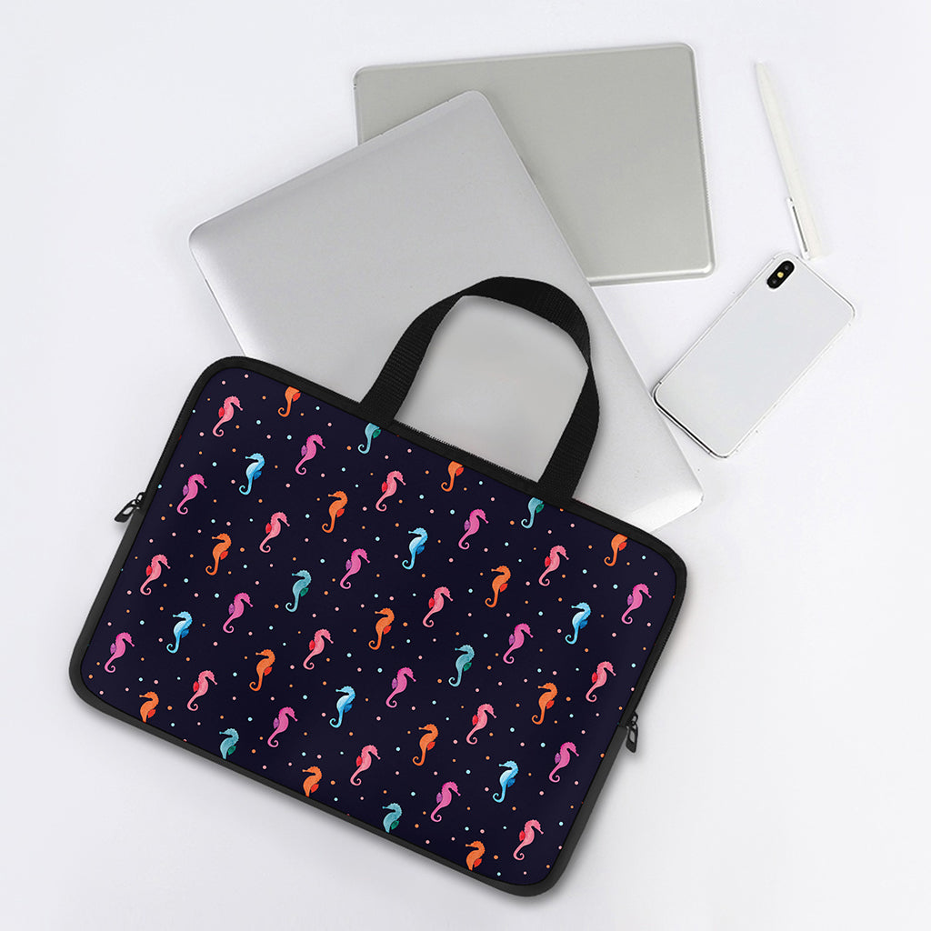 Colorful Seahorse Pattern Print Laptop Sleeve With Handle