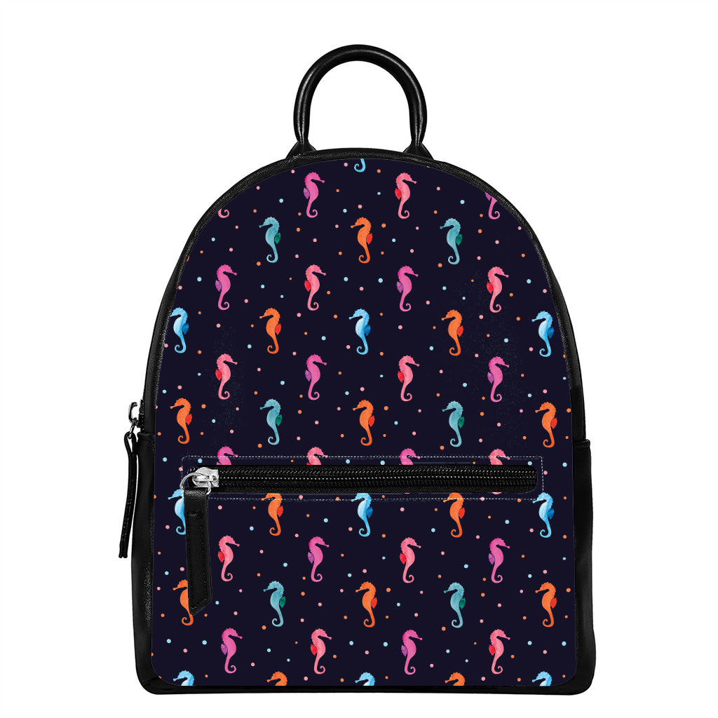 Colorful Seahorse Pattern Print Leather Backpack