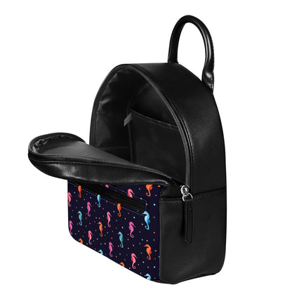 Colorful Seahorse Pattern Print Leather Backpack