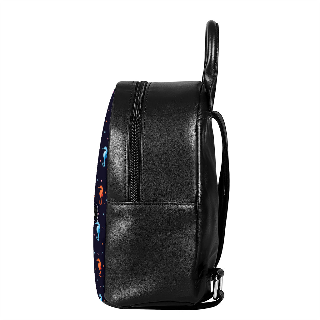 Colorful Seahorse Pattern Print Leather Backpack