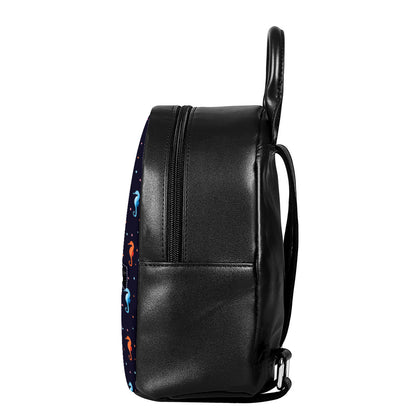 Colorful Seahorse Pattern Print Leather Backpack