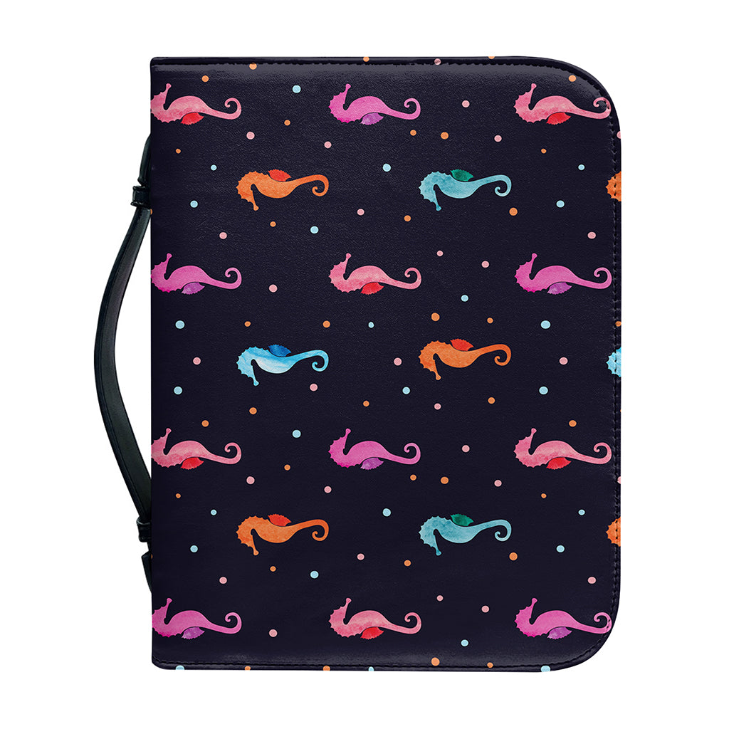 Colorful Seahorse Pattern Print Leather Bible Cover