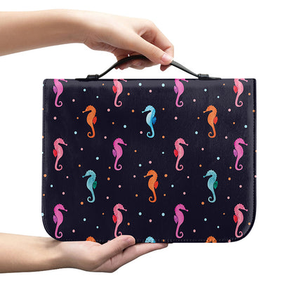 Colorful Seahorse Pattern Print Leather Bible Cover