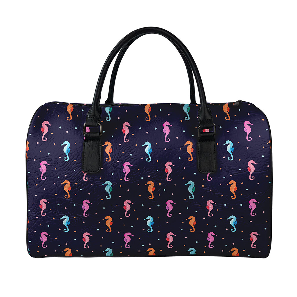 Colorful Seahorse Pattern Print Leather Duffle Bag