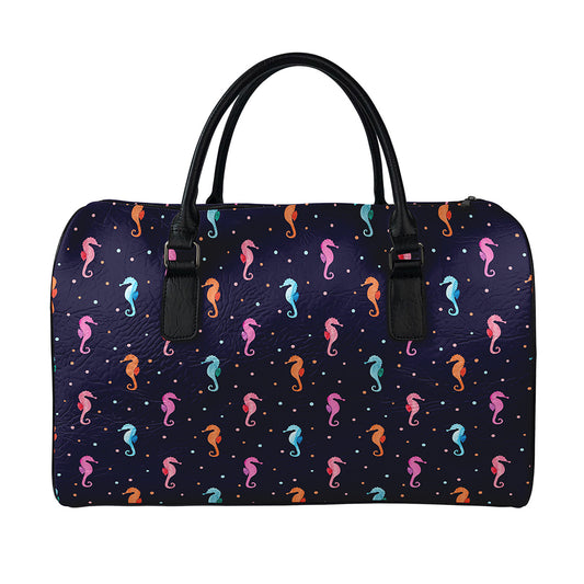 Colorful Seahorse Pattern Print Leather Duffle Bag