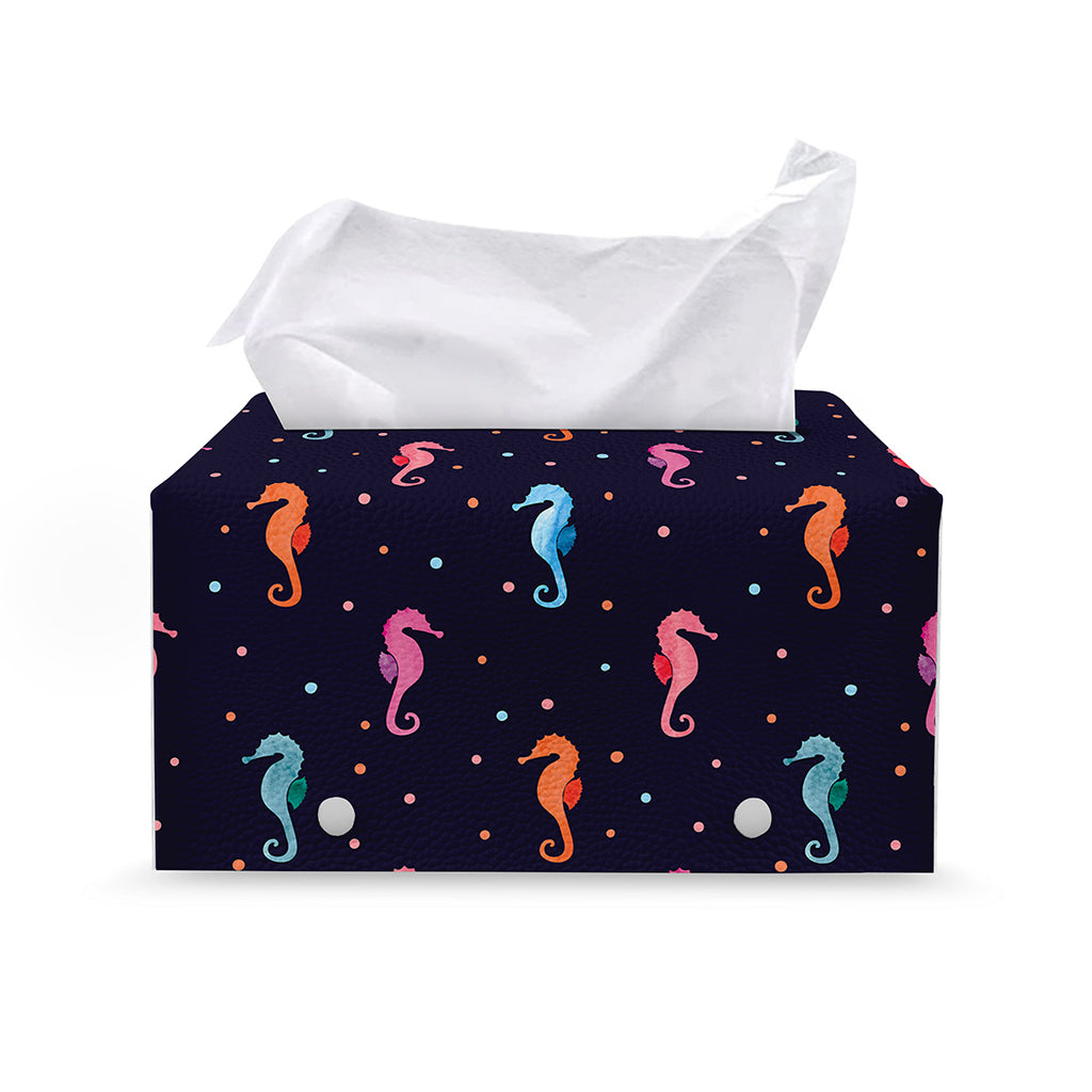 Colorful Seahorse Pattern Print Leather Tissue Box Cover