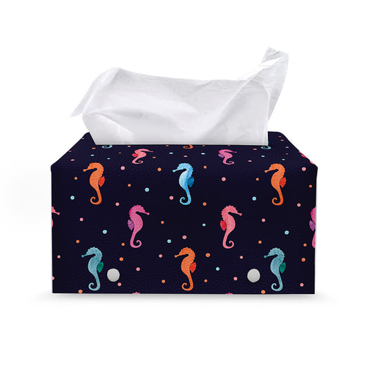 Colorful Seahorse Pattern Print Leather Tissue Box Cover