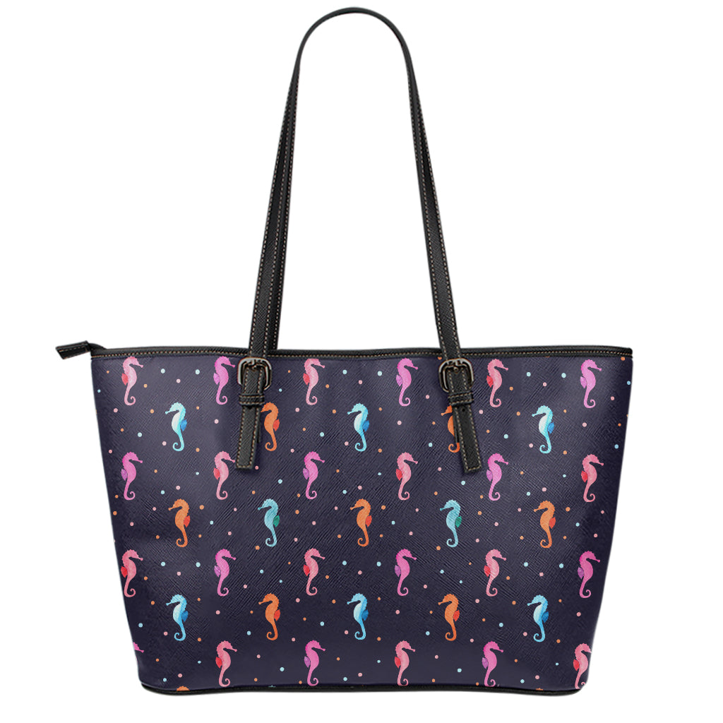 Colorful Seahorse Pattern Print Leather Tote Bag