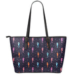Colorful Seahorse Pattern Print Leather Tote Bag