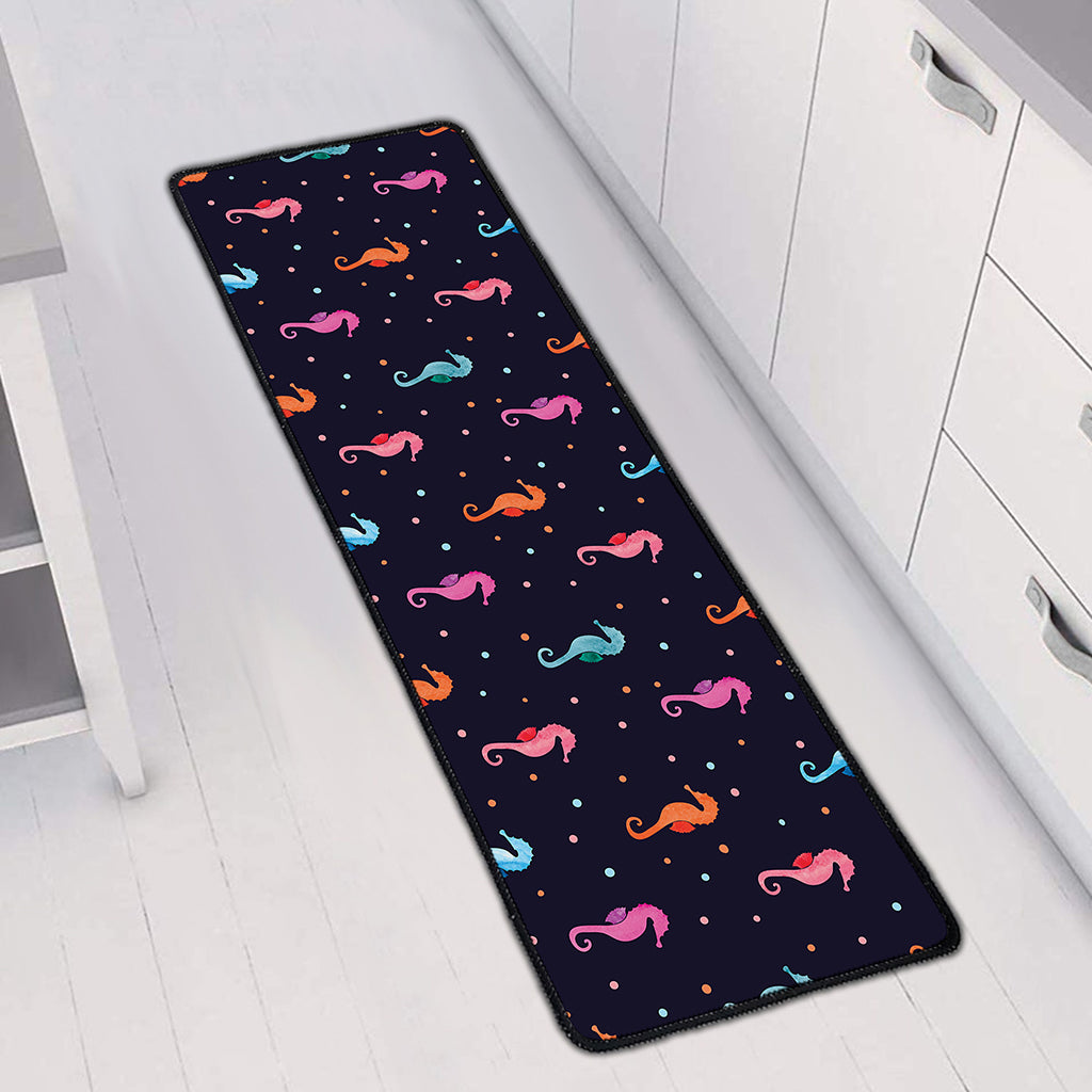 Colorful Seahorse Pattern Print Long Kitchen Mat